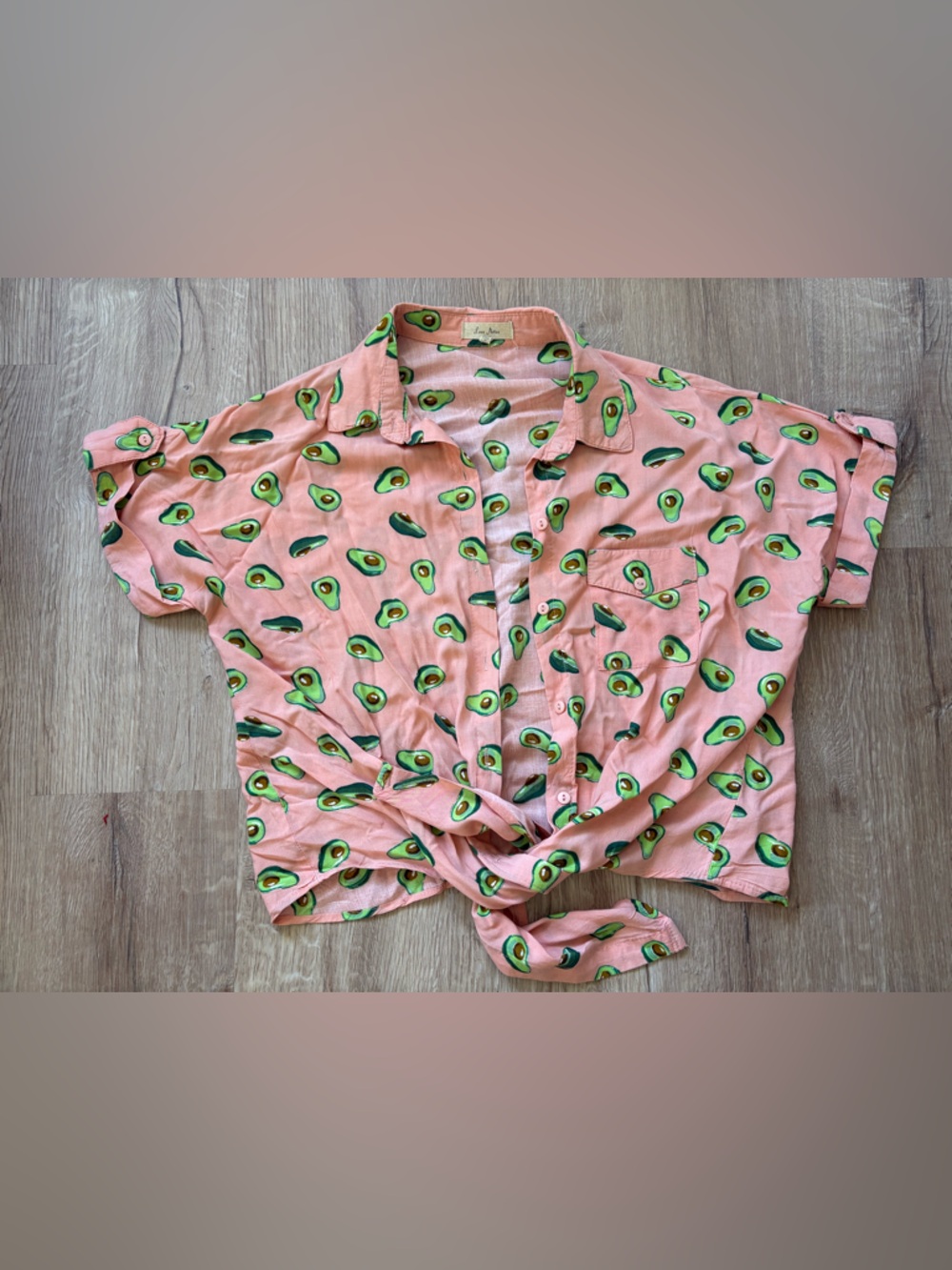 Love Notes Pink Avocado-Print Button-Down Crop Top